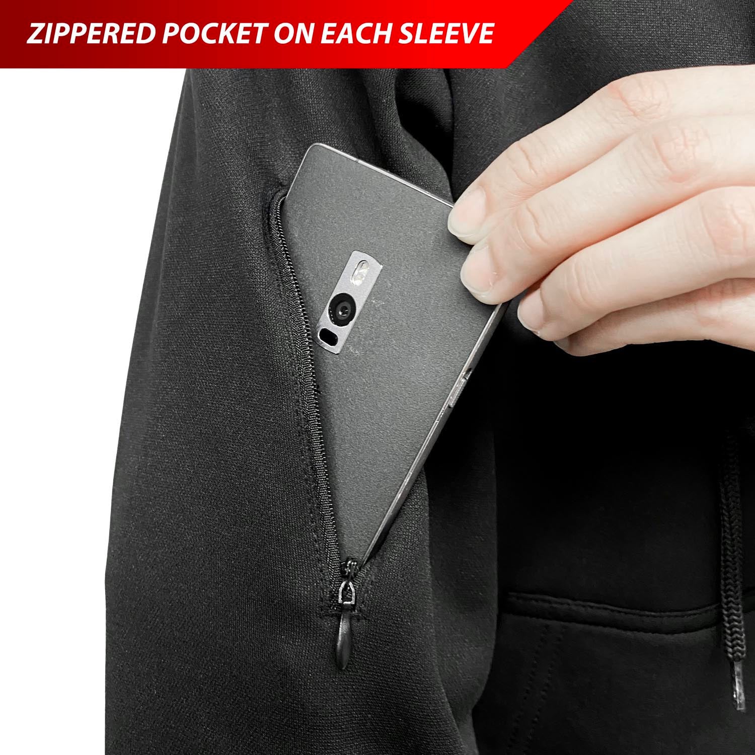 Crew Neck T-Shirt with Secret Zipper Pocket Black / XXX-Large